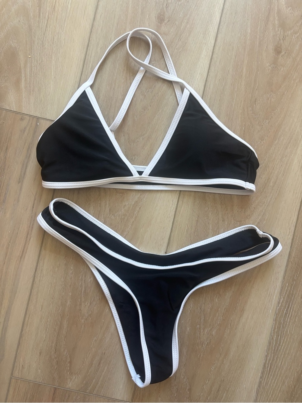 Black & White Contrast Triangle Bikini - Women Swim - Picture 3 of 5